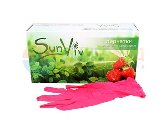 Перчатки нитриловые плотные SunViv, розовые, текстурированные